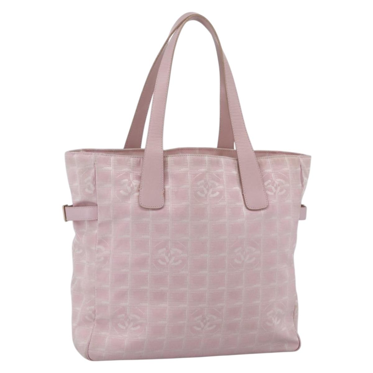 CHANEL New Travel Line Tote Bag Nylon Pink Gold CC Auth BA11991