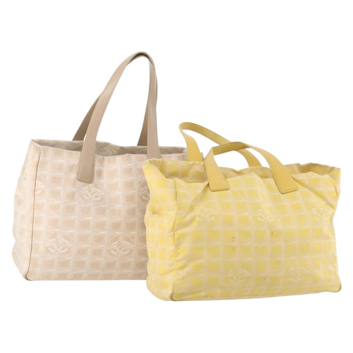 CHANEL New Travel line Tote Bag Nylon 2 Set Yellow Beige CC Auth BA11997