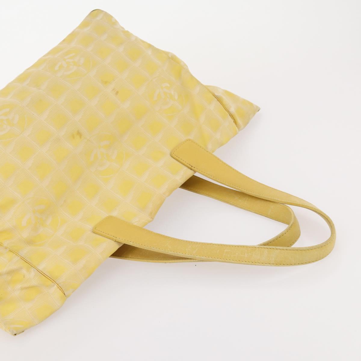 CHANEL New Travel line Tote Bag Nylon 2 Set Yellow Beige CC Auth BA11997
