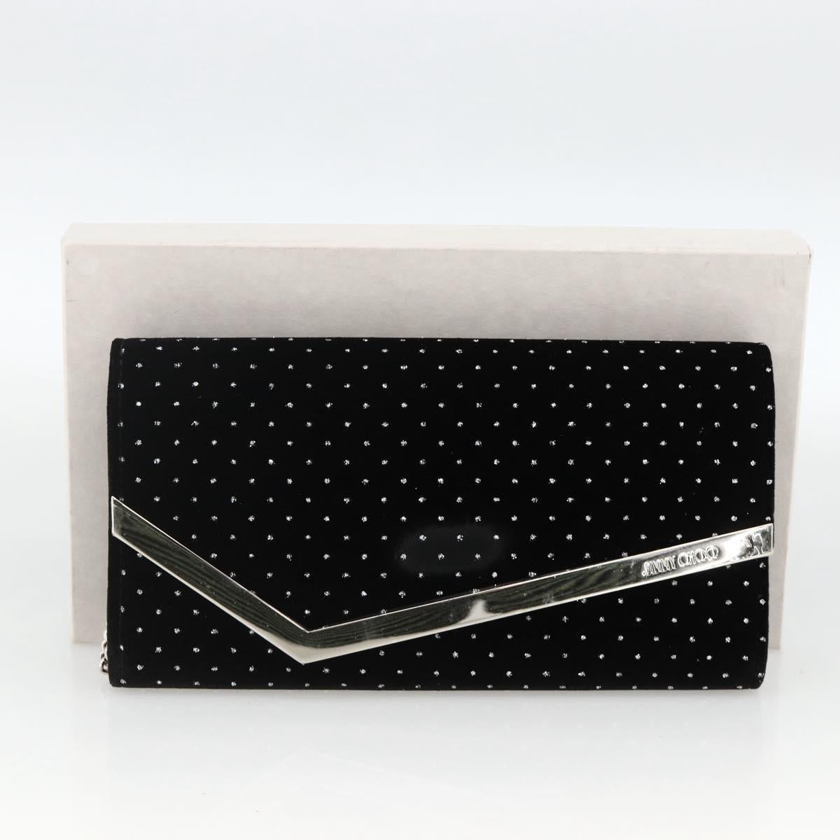 Jimmy Choo Chain Shoulder Bag Velor Black Silver Auth BA12020A