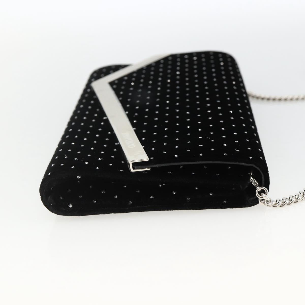 Jimmy Choo Chain Shoulder Bag Velor Black Silver Auth BA12020A