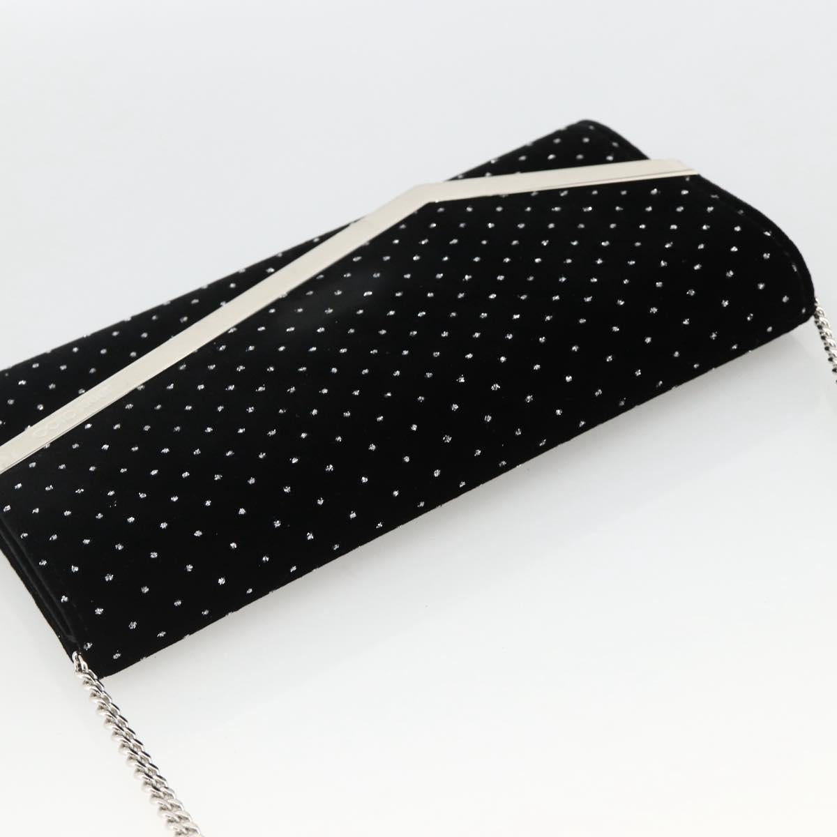 Jimmy Choo Chain Shoulder Bag Velor Black Silver Auth BA12020A