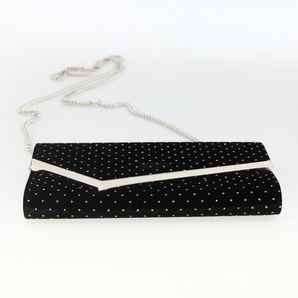Jimmy Choo Chain Shoulder Bag Velor Black Silver Auth BA12020A