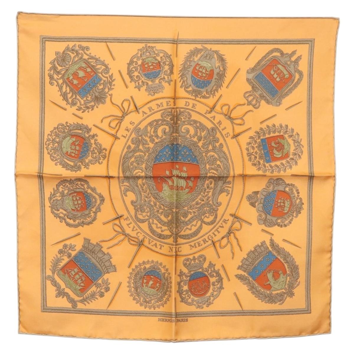 HERMES Carre 45 Scarf ""LES ARMES DE PARIS FLVCVAT NEC MERGITVR"" Auth BA12022A