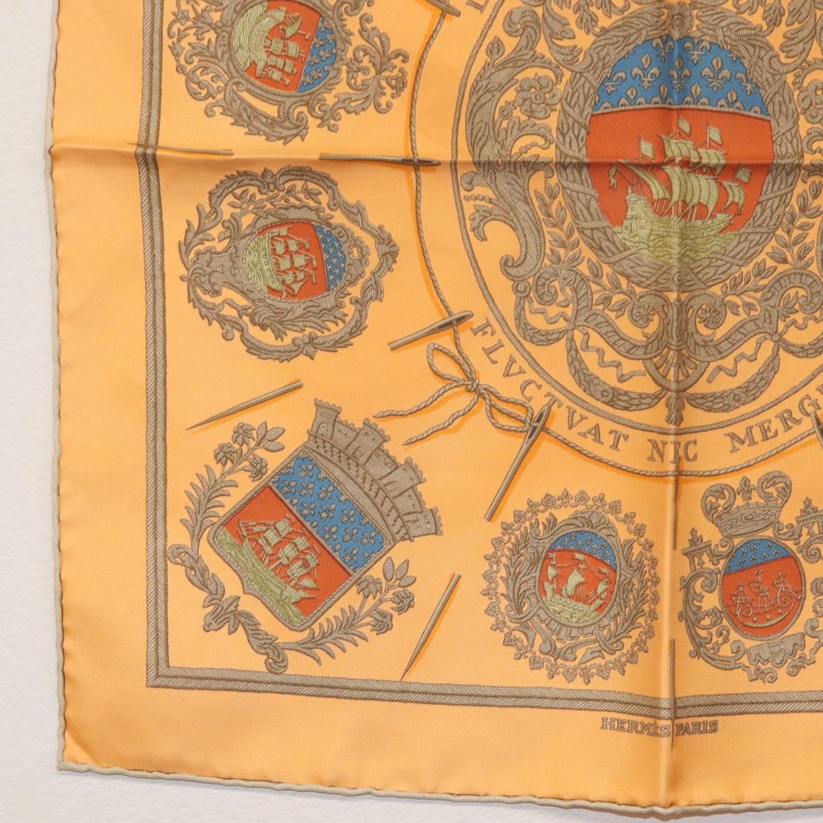 HERMES Carre 45 Scarf ""LES ARMES DE PARIS FLVCVAT NEC MERGITVR"" Auth BA12022A