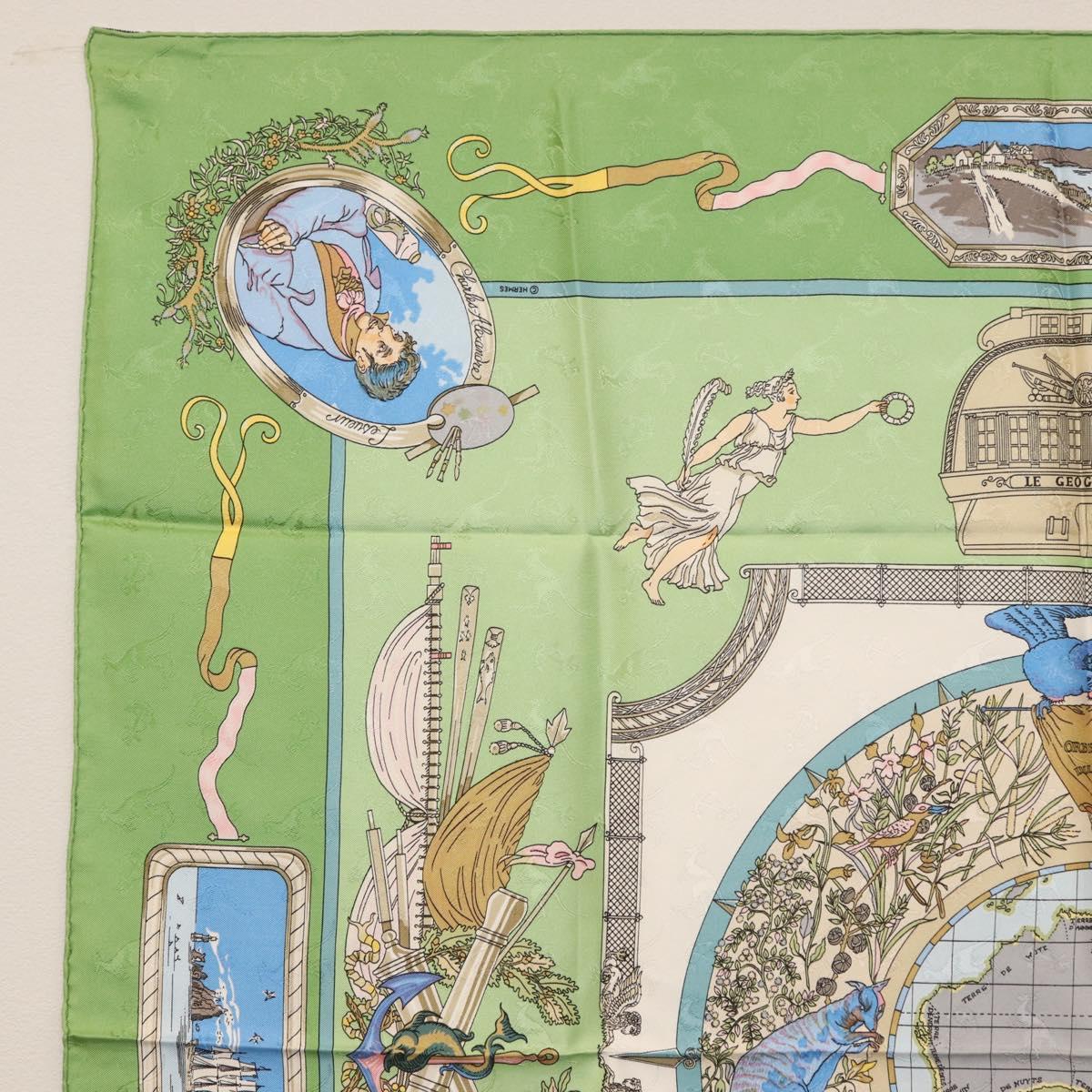HERMES Carre 90 Scarf ""Orbis Australis"" Silk Green Auth BA12023A