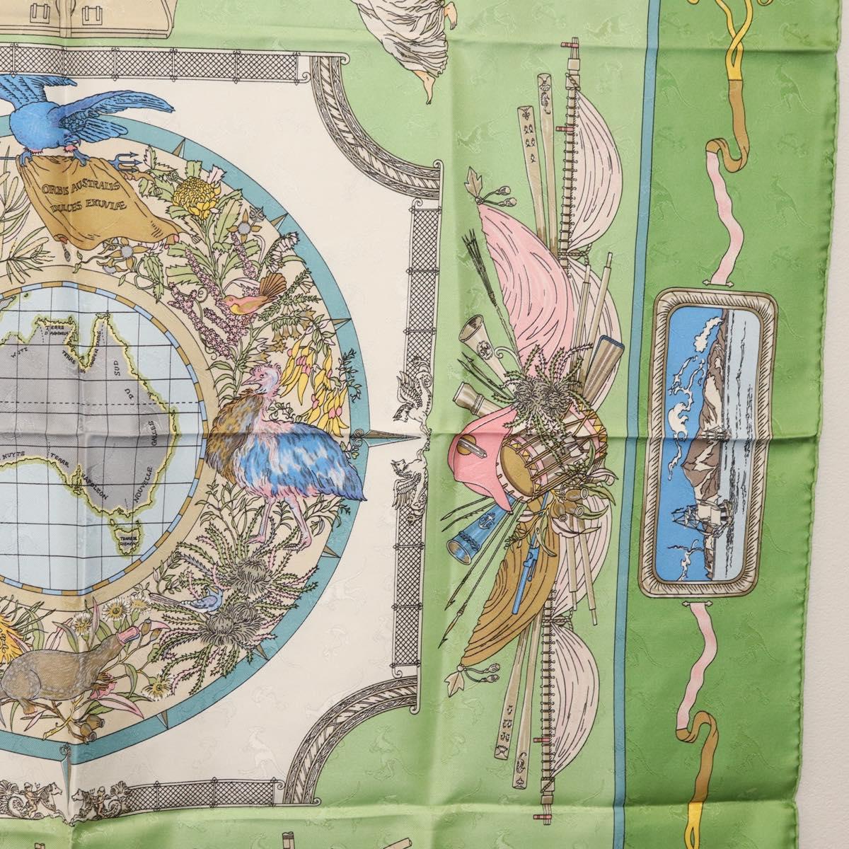 HERMES Carre 90 Scarf ""Orbis Australis"" Silk Green Auth BA12023A