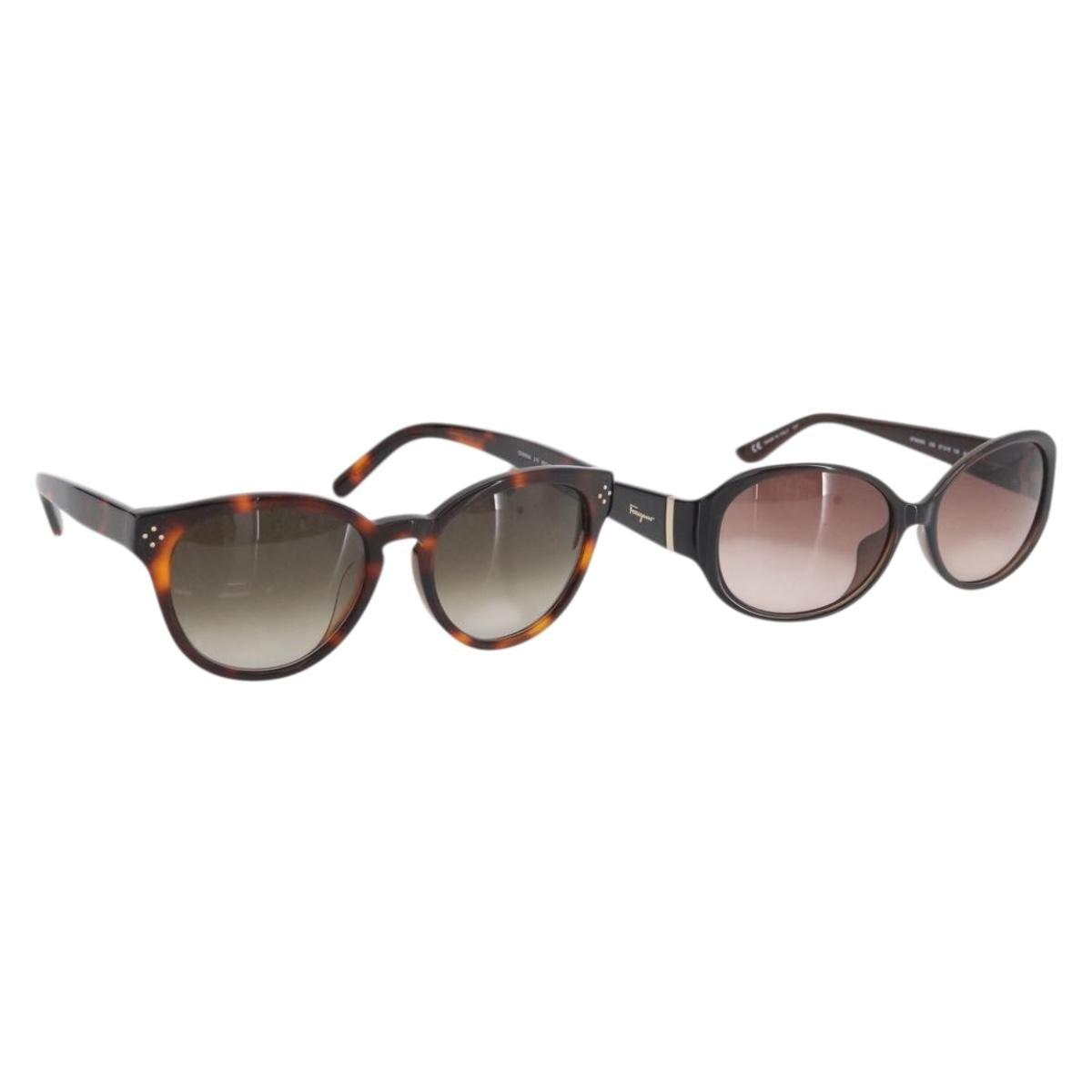 Salvatore Ferragamo Chloe Sunglasses plastic 2 Set Brown Auth BA12033