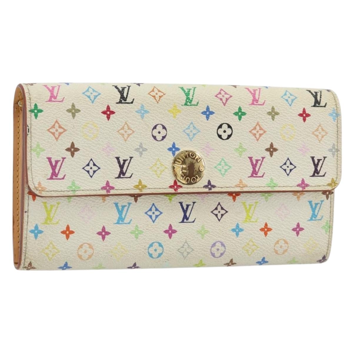 LOUIS VUITTON Multicolor Portefeuille Sarah Wallet White M93532 LV Auth BA12053