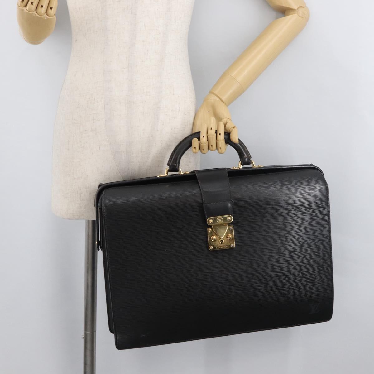 LOUIS VUITTON Epi Serviette Fermoir Business Bag Black M54352 LV Auth BA12065