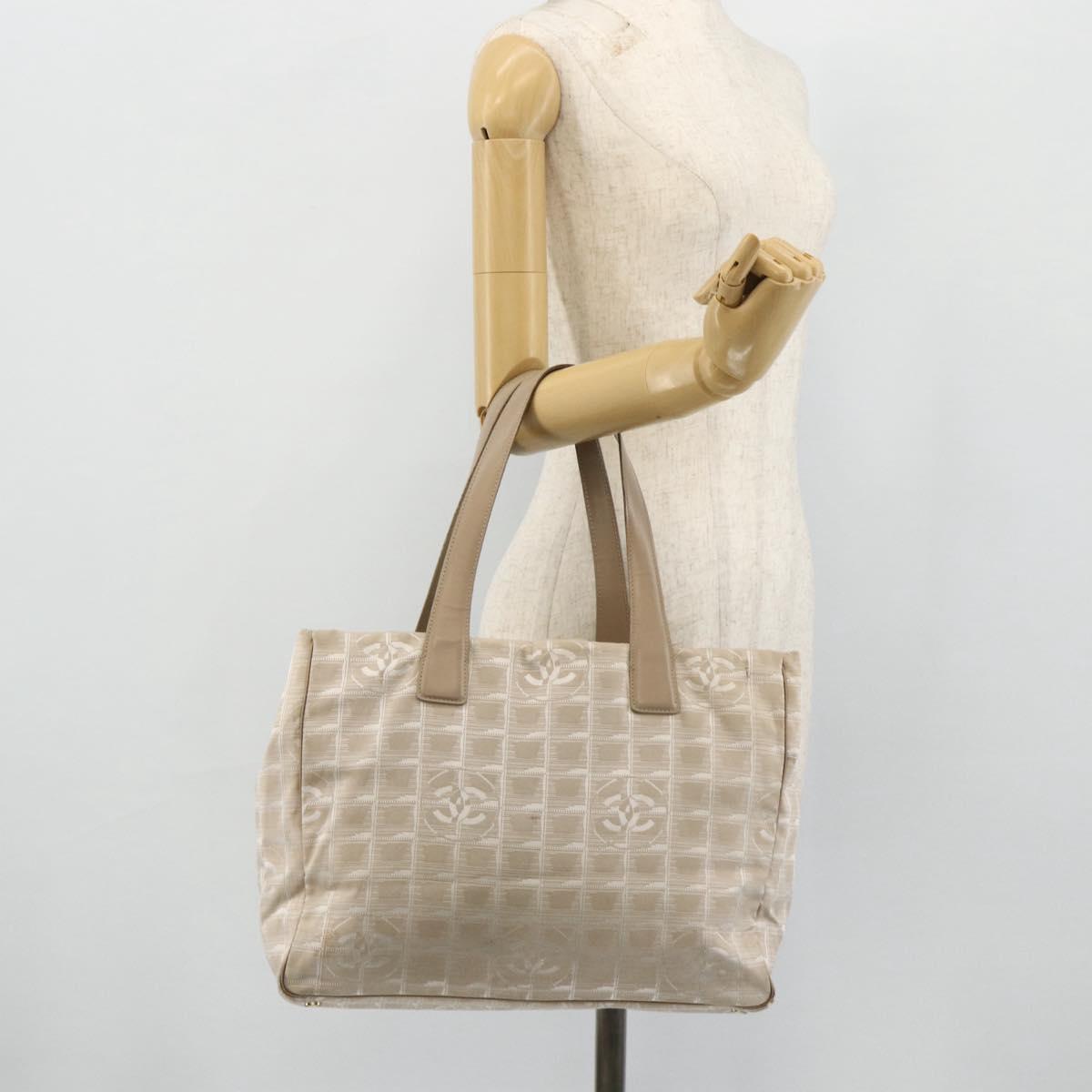 CHANEL New Travel Line Tote Bag Nylon Pink Gold CC Auth BA12073A