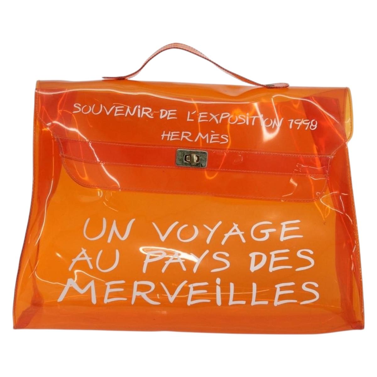 HERMES Vinyl Kelly Hand Bag Vinyl Orange Auth BA12081A