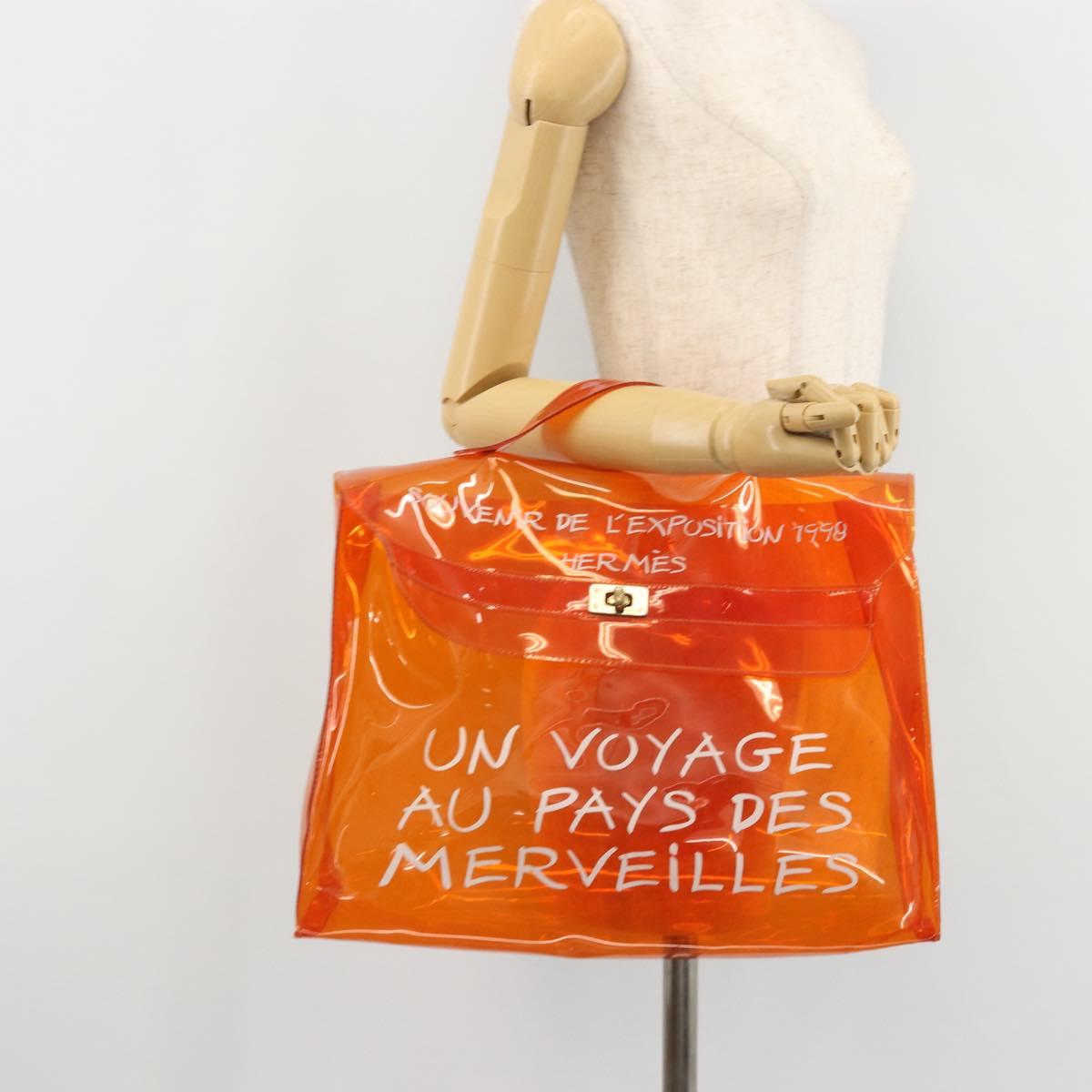 HERMES Vinyl Kelly Hand Bag Vinyl Orange Auth BA12081A