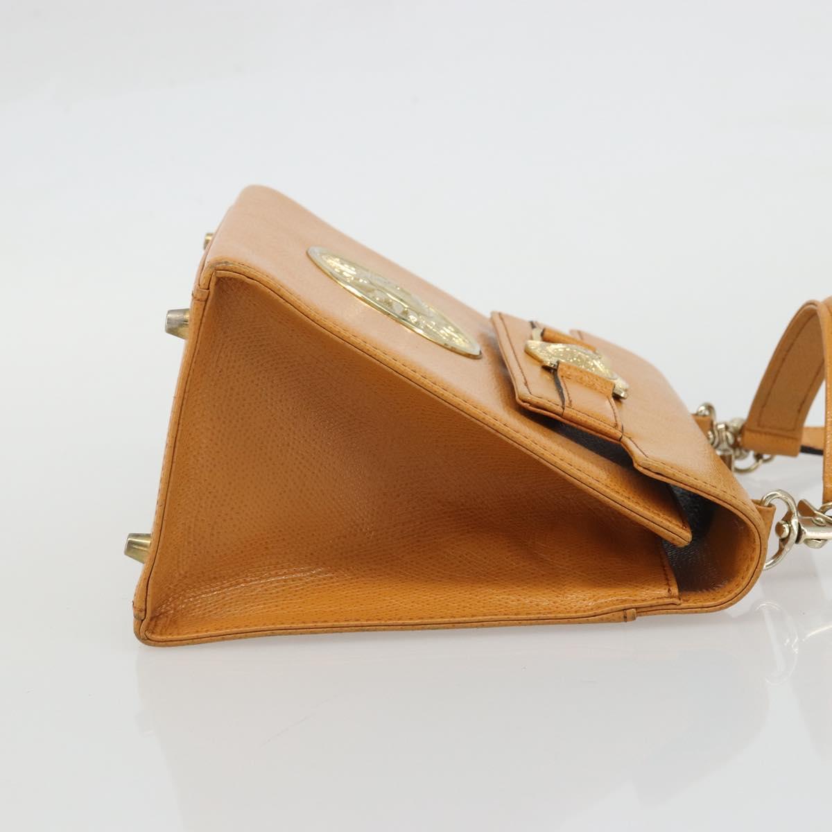 Gianni Versace Shoulder Bag Leather 2way Brown Gold Auth BA12090A