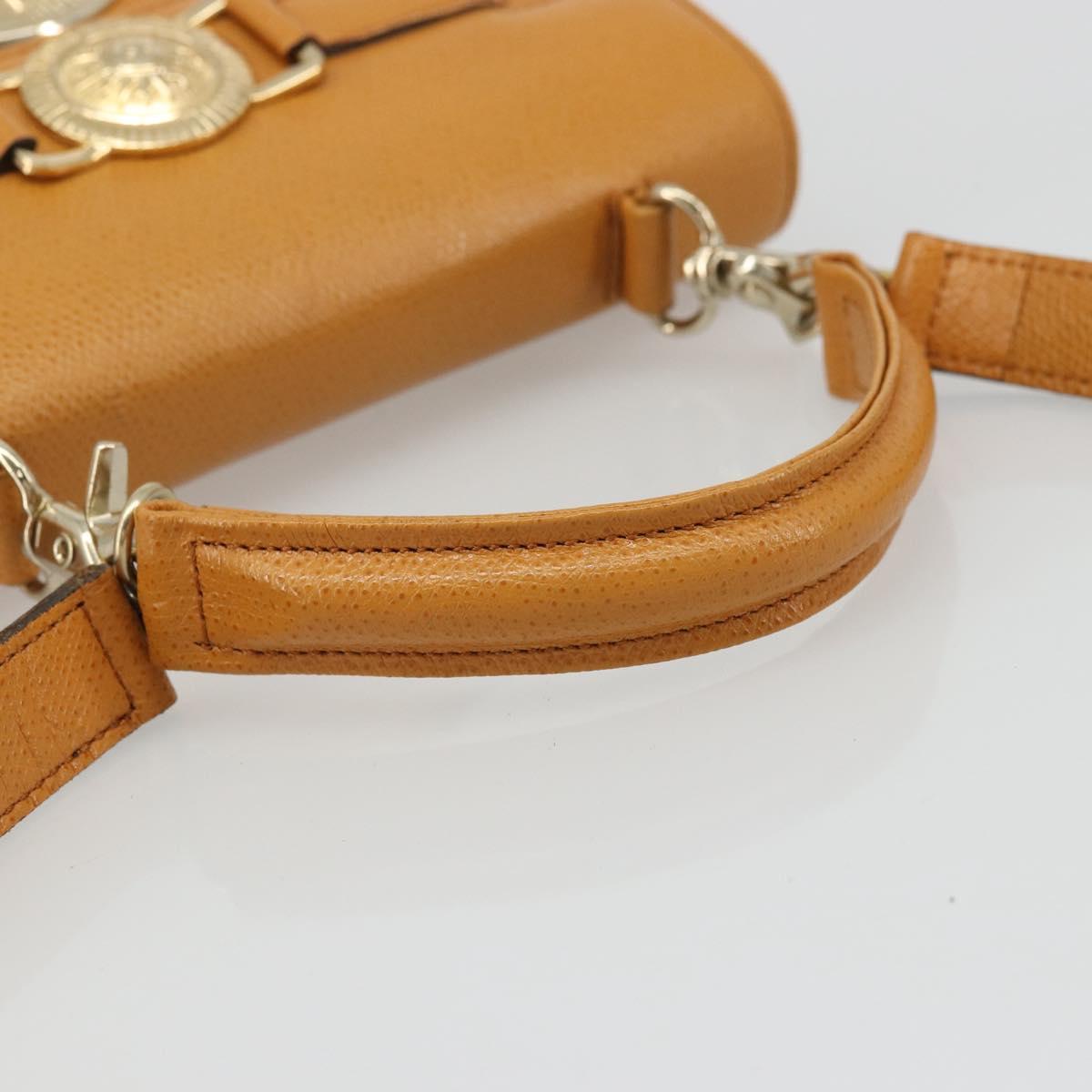 Gianni Versace Shoulder Bag Leather 2way Brown Gold Auth BA12090A