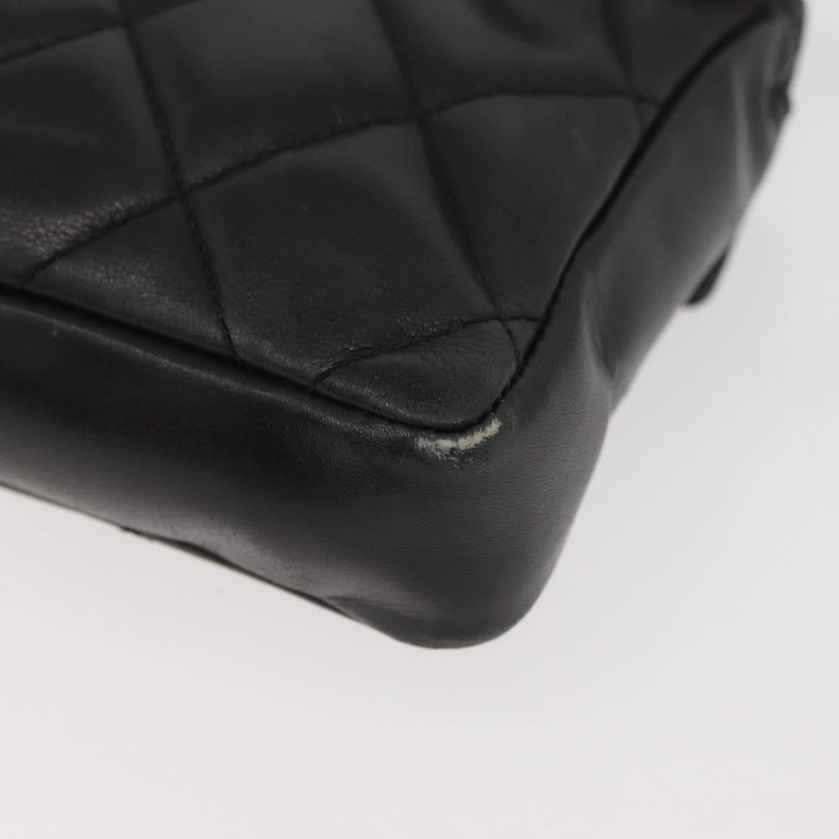 CHANEL Matelasse Chain Waist bag Lamb Skin Black Gold CC Auth BA12100