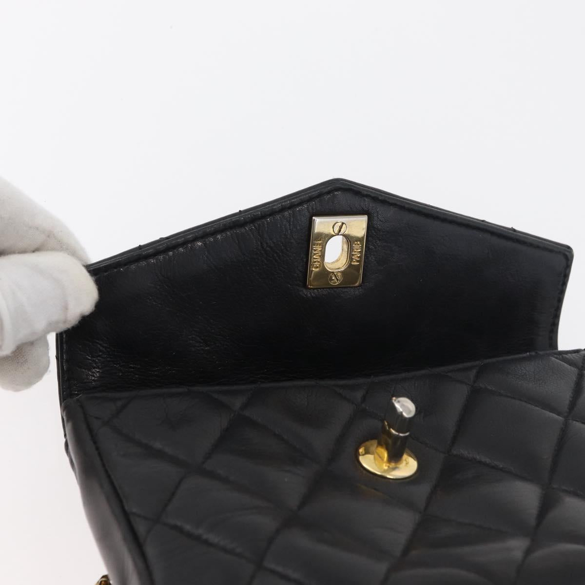 CHANEL Matelasse Chain Waist bag Lamb Skin Black Gold CC Auth BA12100