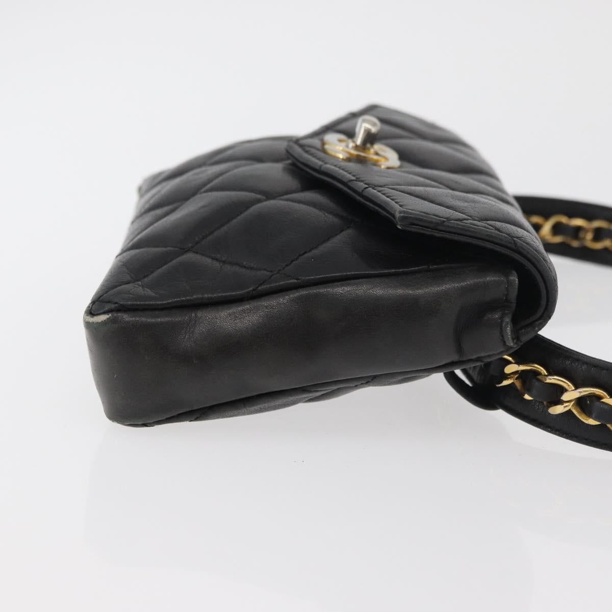 CHANEL Matelasse Chain Waist bag Lamb Skin Black Gold CC Auth BA12100