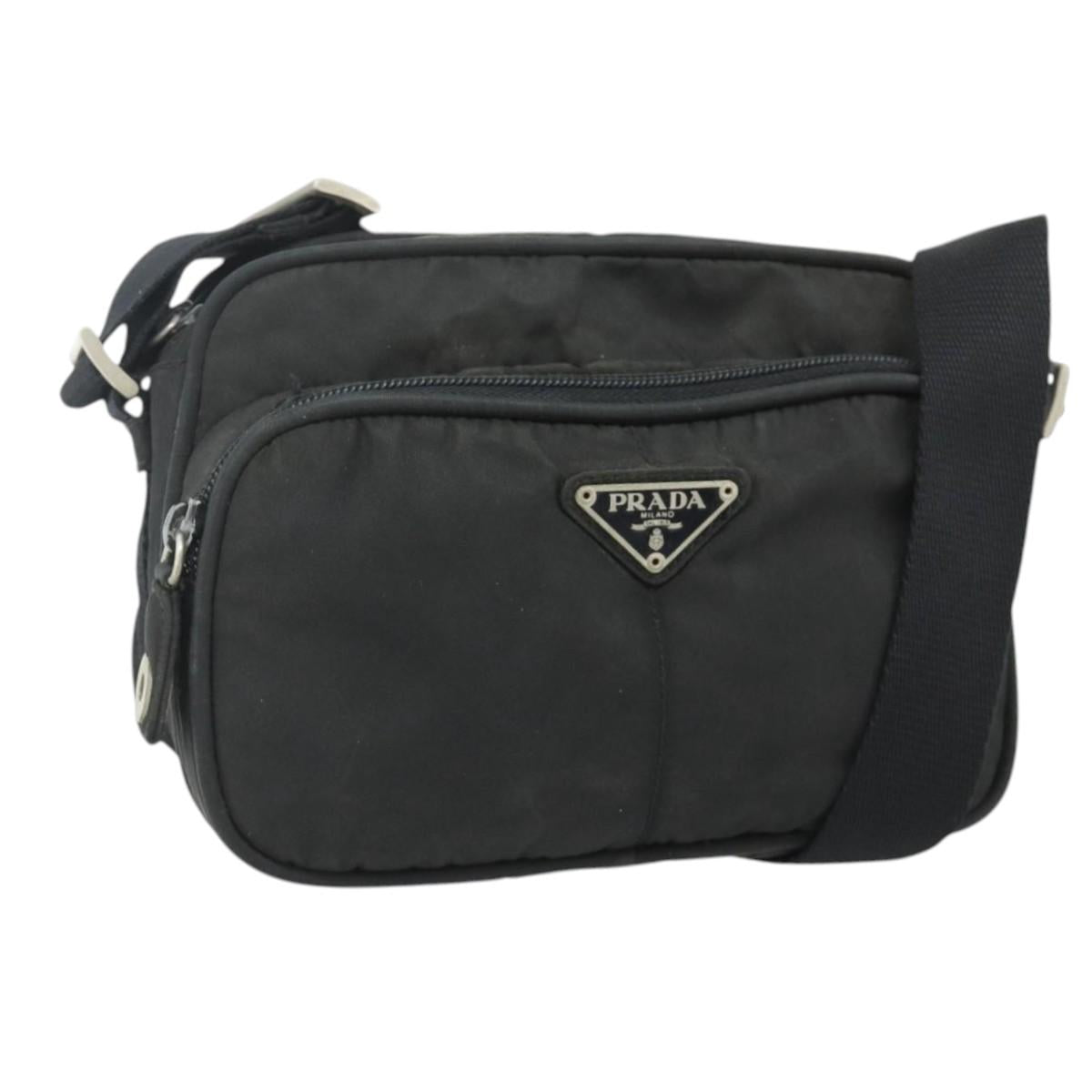 PRADA Shoulder Bag Nylon Black Silver Auth BA12104