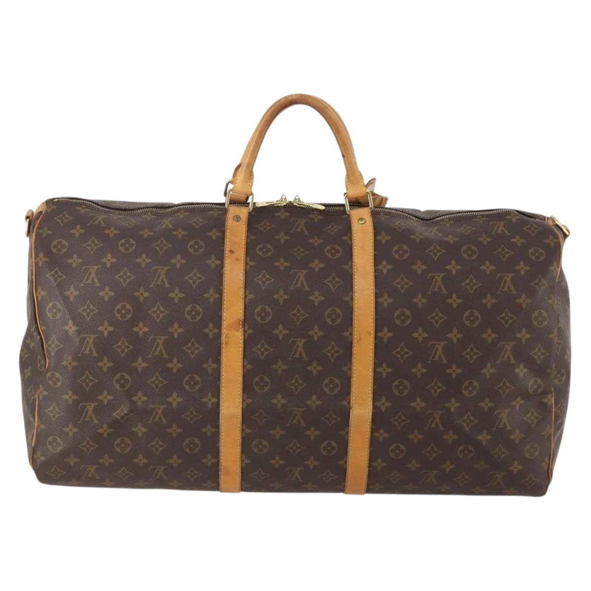 LOUIS VUITTON Monogram Keepall Bandouliere 60 Boston Bag M41412 LV Auth BA12107