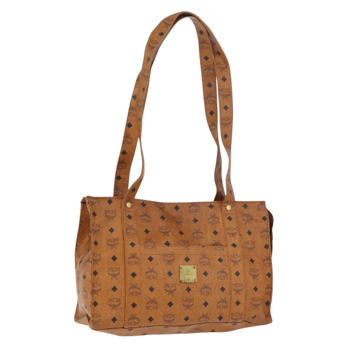 MCM Vicetos Logogram Tote Bag PVC Leather Brown Gold Auth BA12112