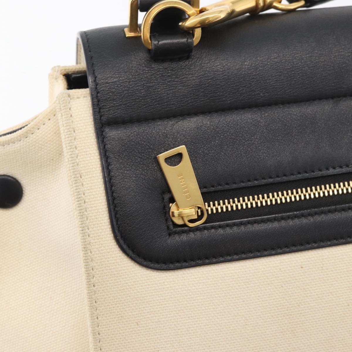 CELINE Trapeze Hand Bag Canvas Leather 2way Gold Beige Auth BA12121A