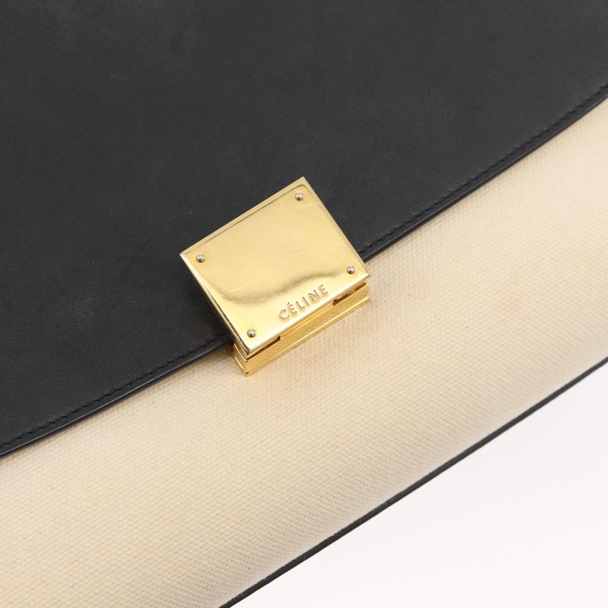 CELINE Trapeze Hand Bag Canvas Leather 2way Gold Beige Auth BA12121A