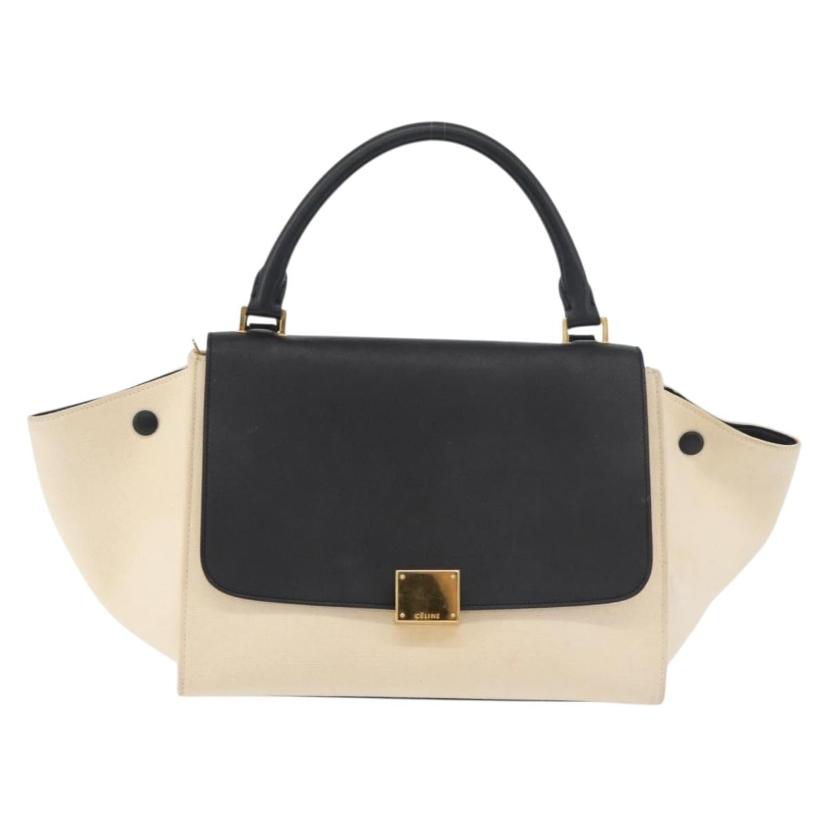 CELINE Trapeze Hand Bag Canvas Leather 2way Gold Beige Auth BA12121A
