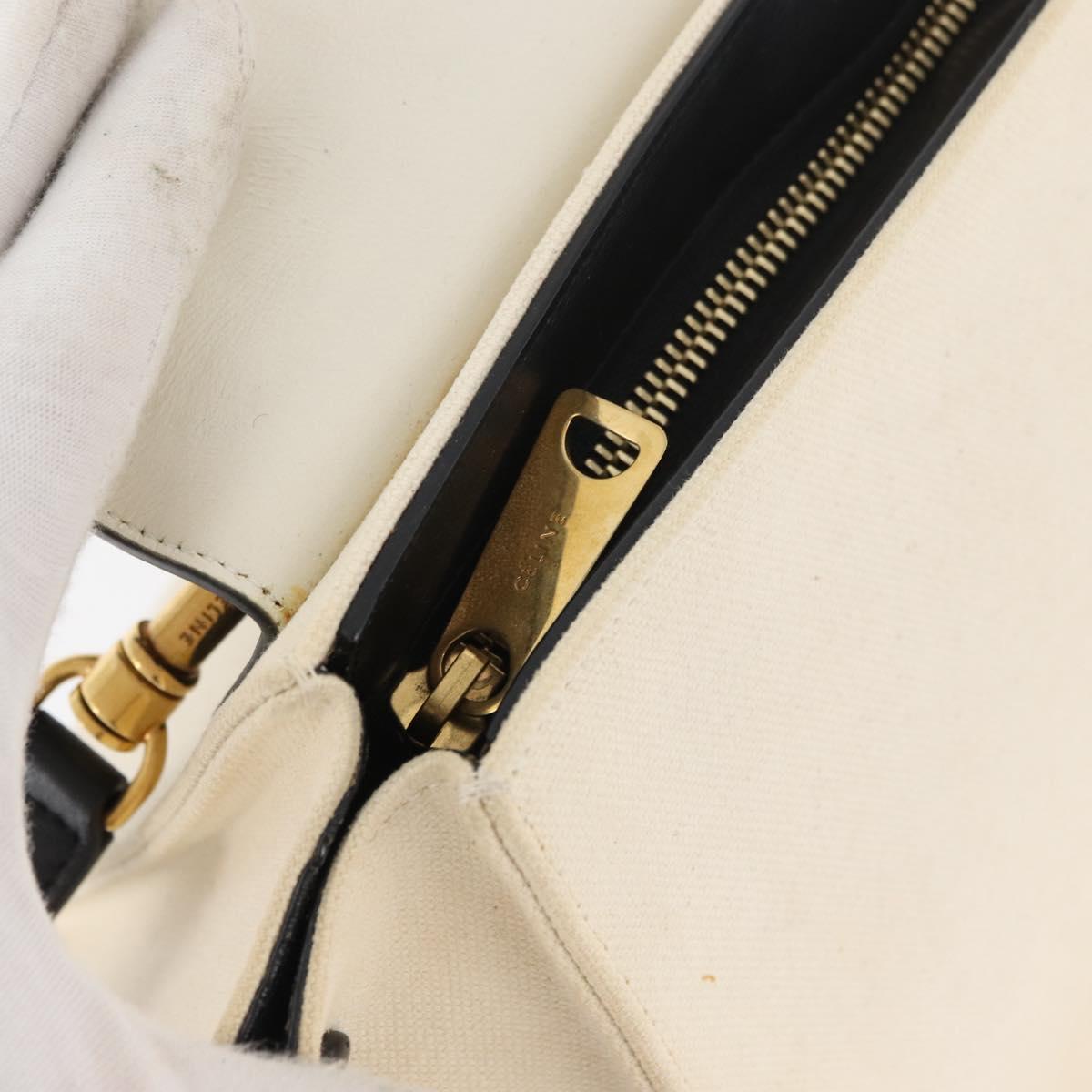 CELINE Trapeze Hand Bag Canvas Leather 2way Gold Beige Auth BA12121A