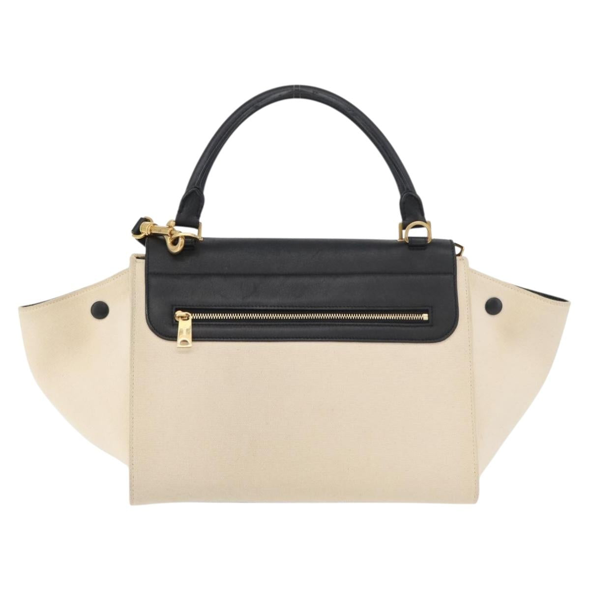 CELINE Trapeze Hand Bag Canvas Leather 2way Gold Beige Auth BA12121A