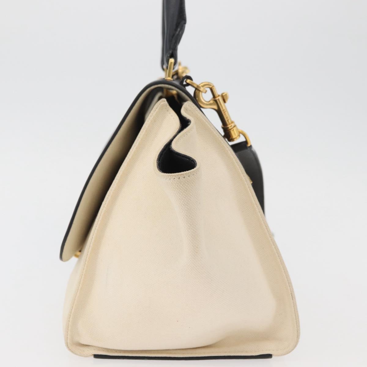 CELINE Trapeze Hand Bag Canvas Leather 2way Gold Beige Auth BA12121A
