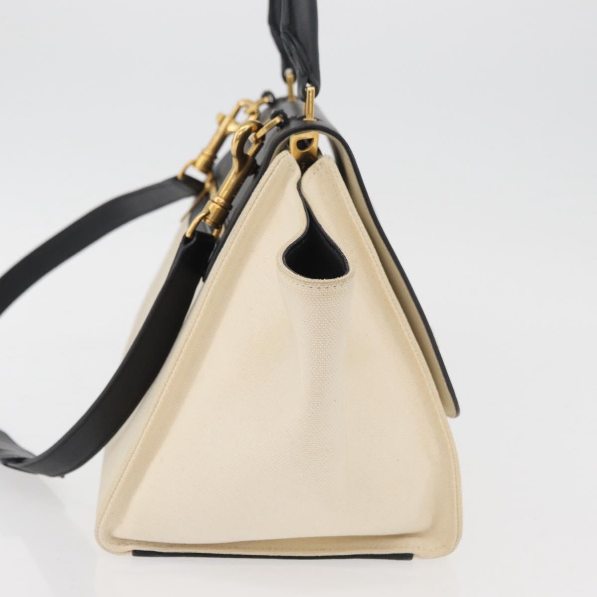 CELINE Trapeze Hand Bag Canvas Leather 2way Gold Beige Auth BA12121A