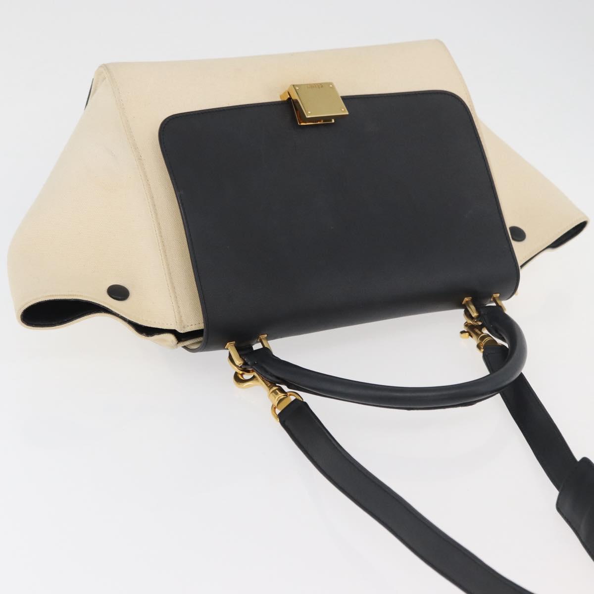 CELINE Trapeze Hand Bag Canvas Leather 2way Gold Beige Auth BA12121A