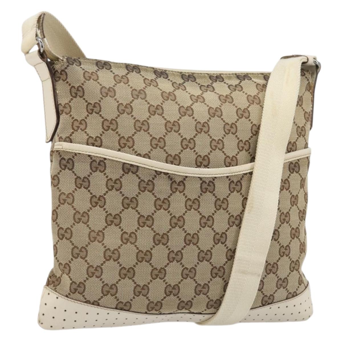 GUCCI GG Canvas Shoulder Bag Beige Silver 145857 Auth BA12133