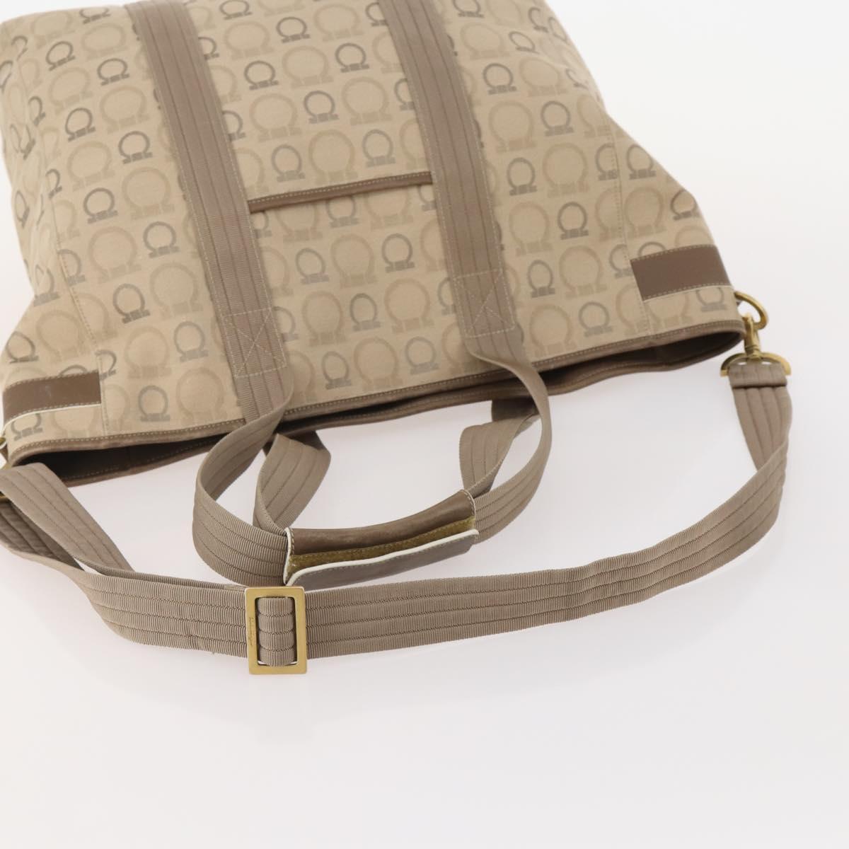Salvatore Ferragamo Tote Bag Canvas 2way Beige Gold Auth BA12135