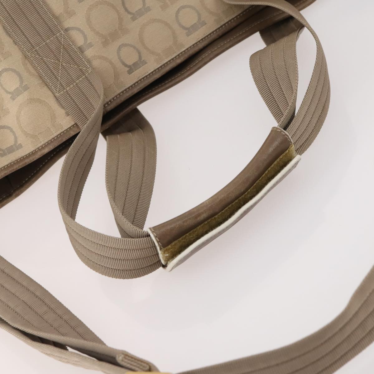 Salvatore Ferragamo Tote Bag Canvas 2way Beige Gold Auth BA12135
