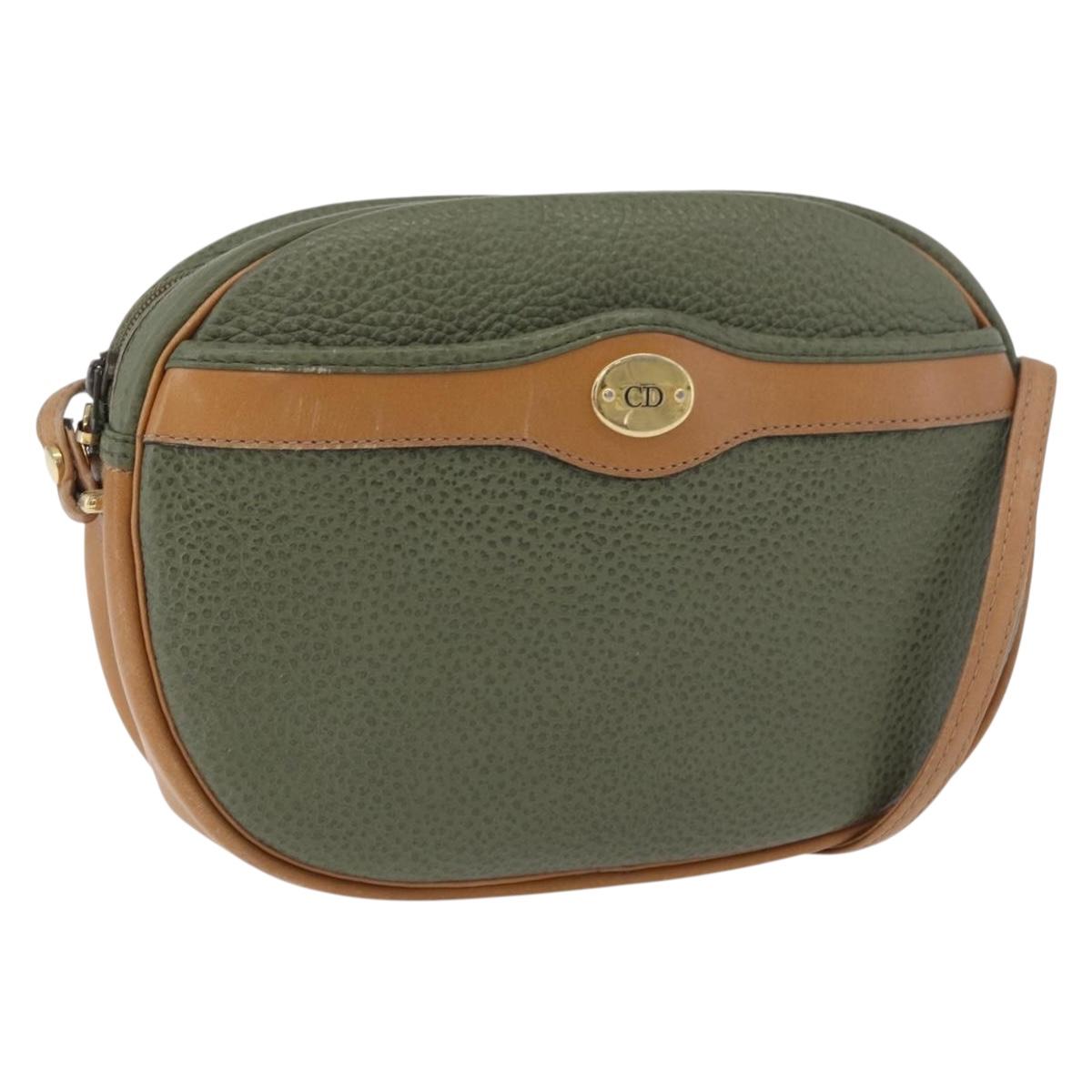 Christian Dior Shoulder Bag Leather Green Gold Auth BA12145