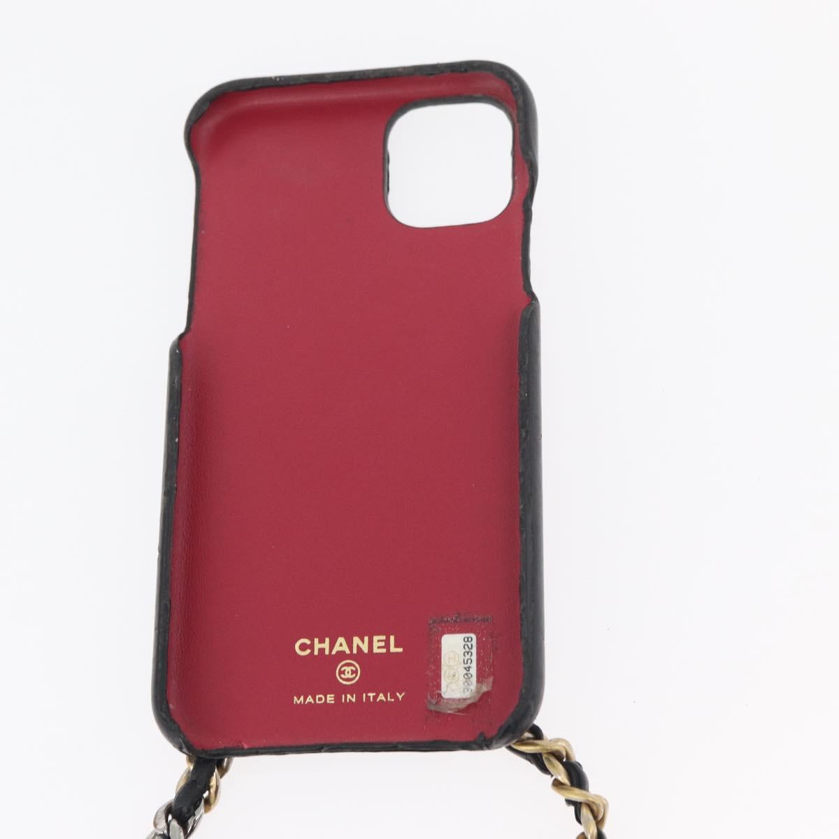 CHANEL Matelasse Chain iPhone Case Bag Lamb Skin Black Gold CC Auth BA12149A