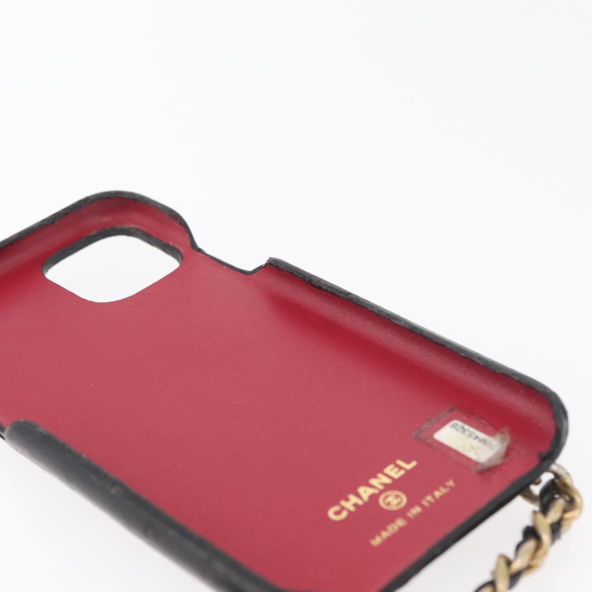 CHANEL Matelasse Chain iPhone Case Bag Lamb Skin Black Gold CC Auth BA12149A