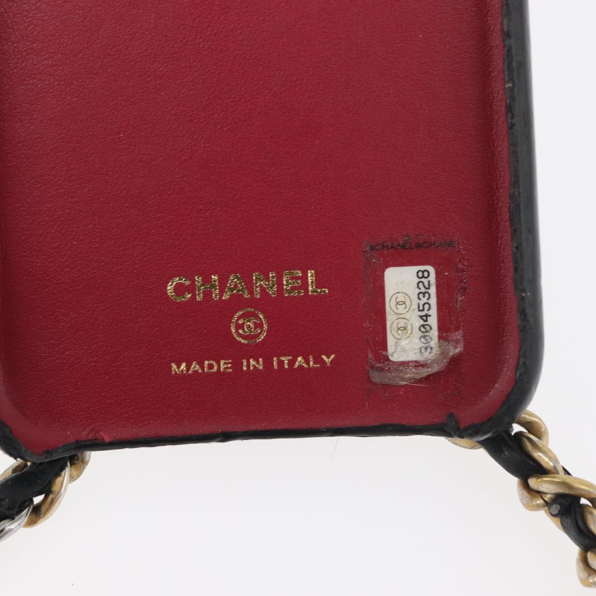 CHANEL Matelasse Chain iPhone Case Bag Lamb Skin Black Gold CC Auth BA12149A