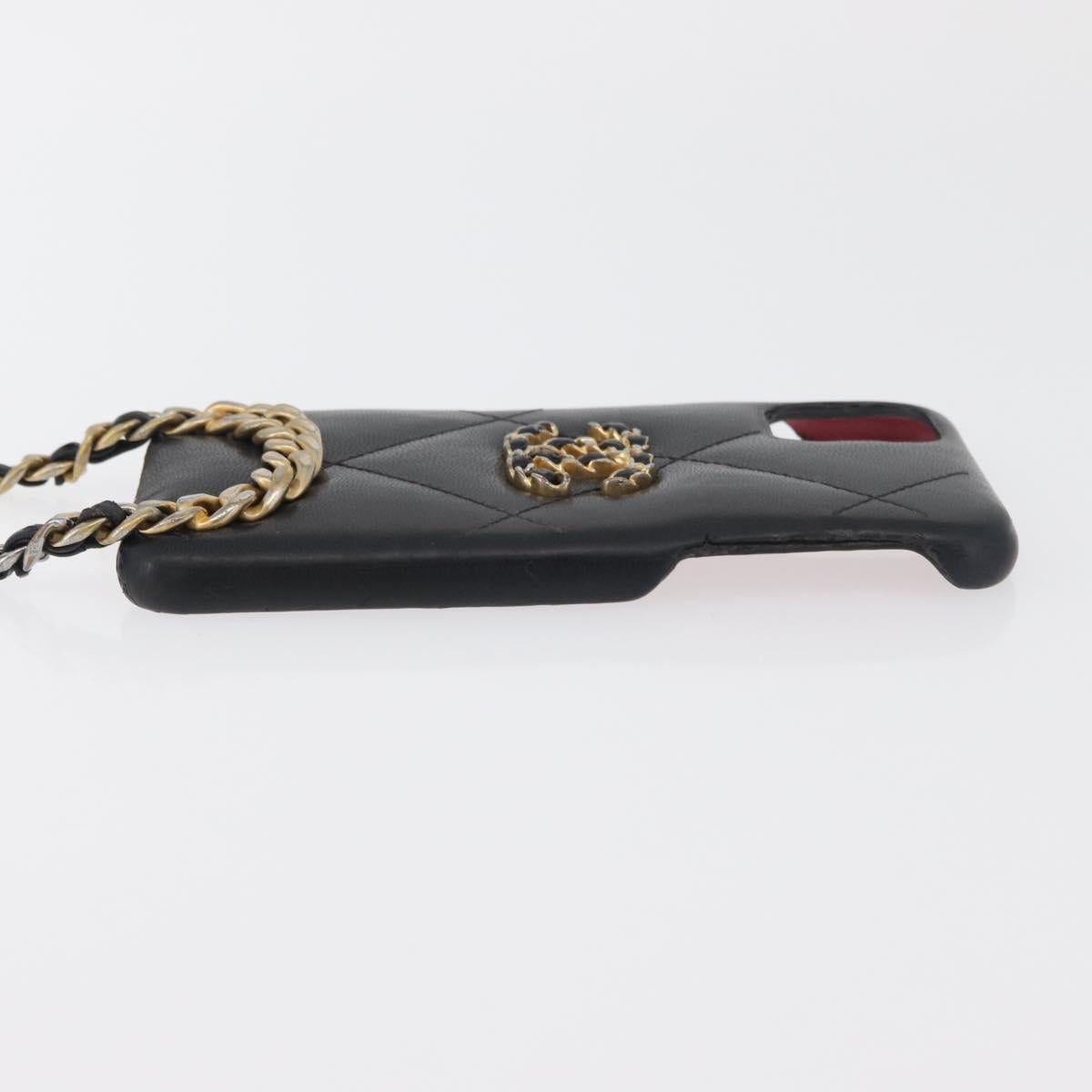 CHANEL Matelasse Chain iPhone Case Bag Lamb Skin Black Gold CC Auth BA12149A