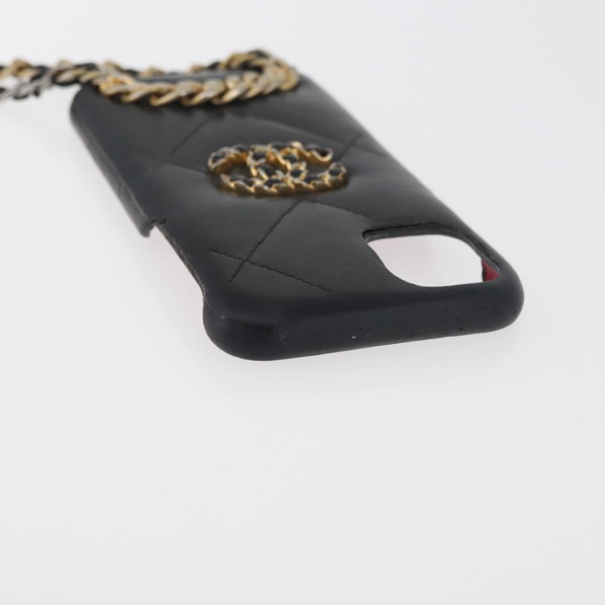 CHANEL Matelasse Chain iPhone Case Bag Lamb Skin Black Gold CC Auth BA12149A