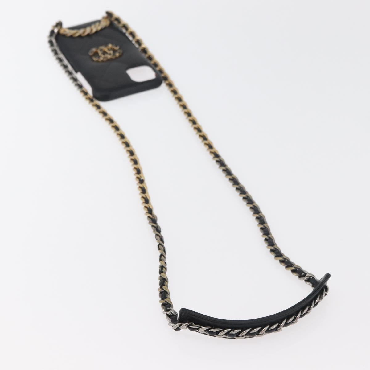 CHANEL Matelasse Chain iPhone Case Bag Lamb Skin Black Gold CC Auth BA12149A