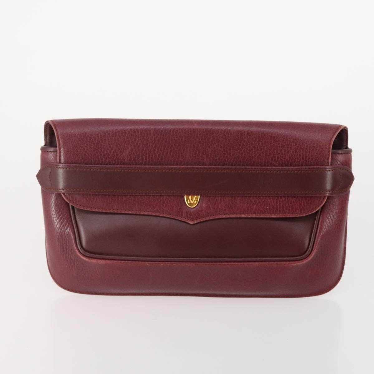 CARTIER Shoulder Bag Leather 2 Set Bordeaux Auth BA12166