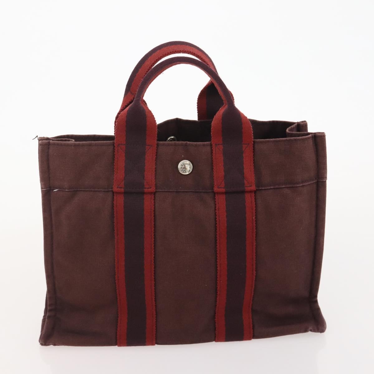 HERMES Fourre Tout PM Hand Bag Canvas 2 Set Gray Bordeaux Auth BA12167