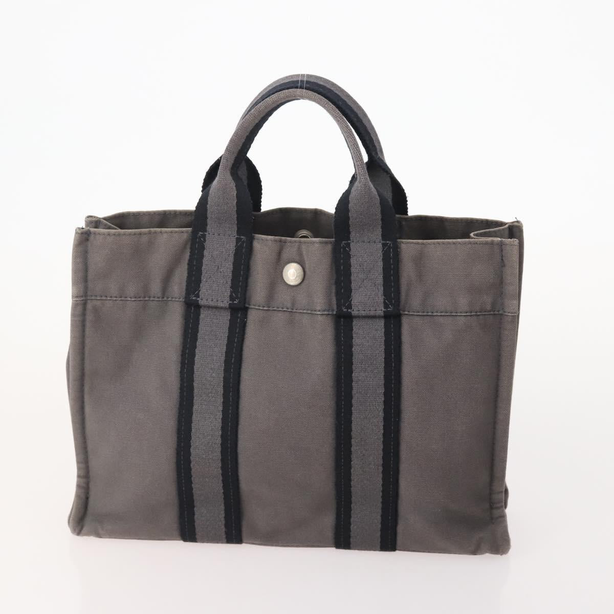 HERMES Fourre Tout PM Hand Bag Canvas 2 Set Gray Bordeaux Auth BA12167
