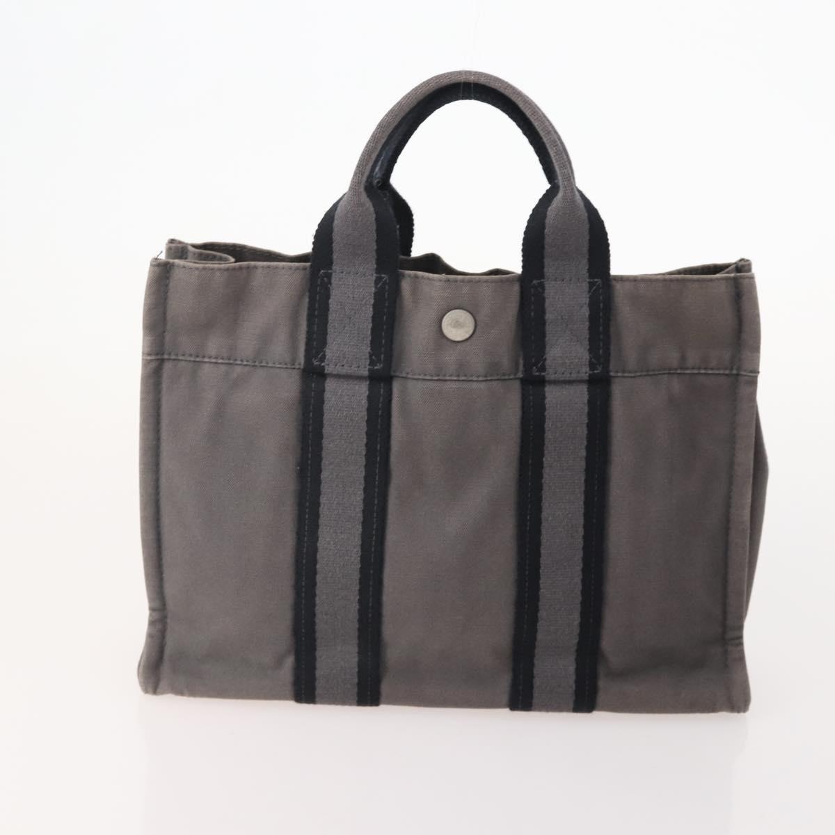 HERMES Fourre Tout PM Hand Bag Canvas 2 Set Gray Bordeaux Auth BA12167