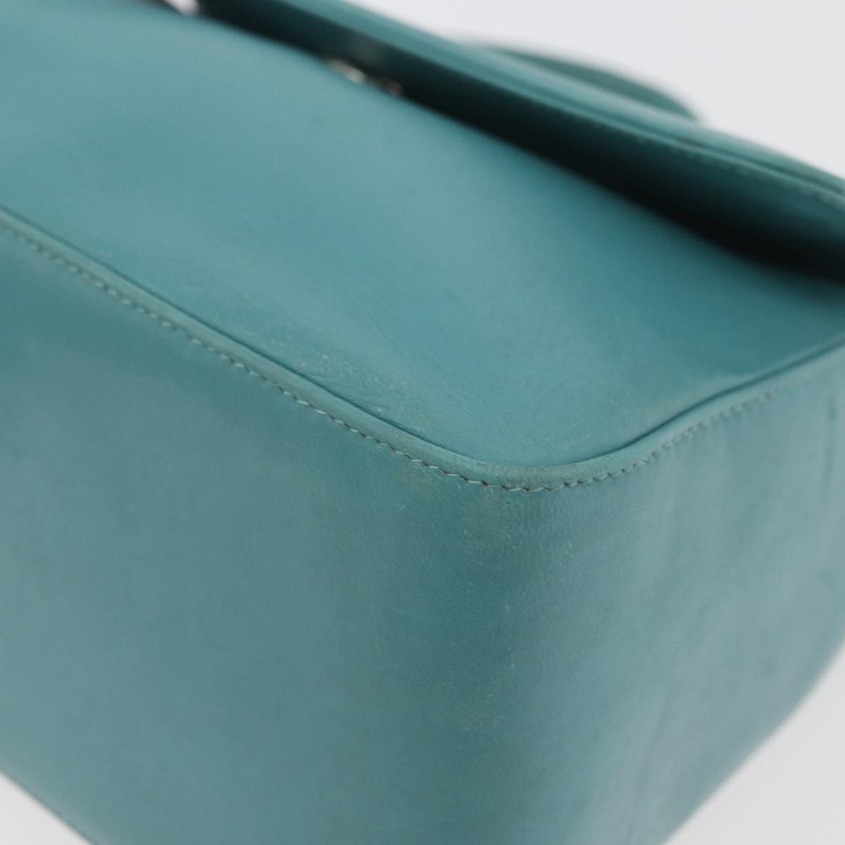 BALLY Hand Bag Leather Turquoise Blue Silver Auth BA12211A