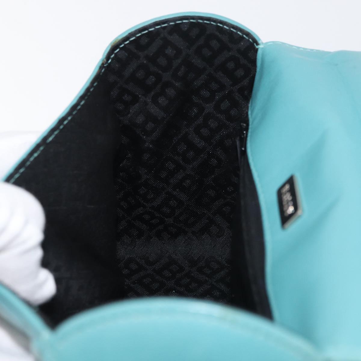 BALLY Hand Bag Leather Turquoise Blue Silver Auth BA12211A