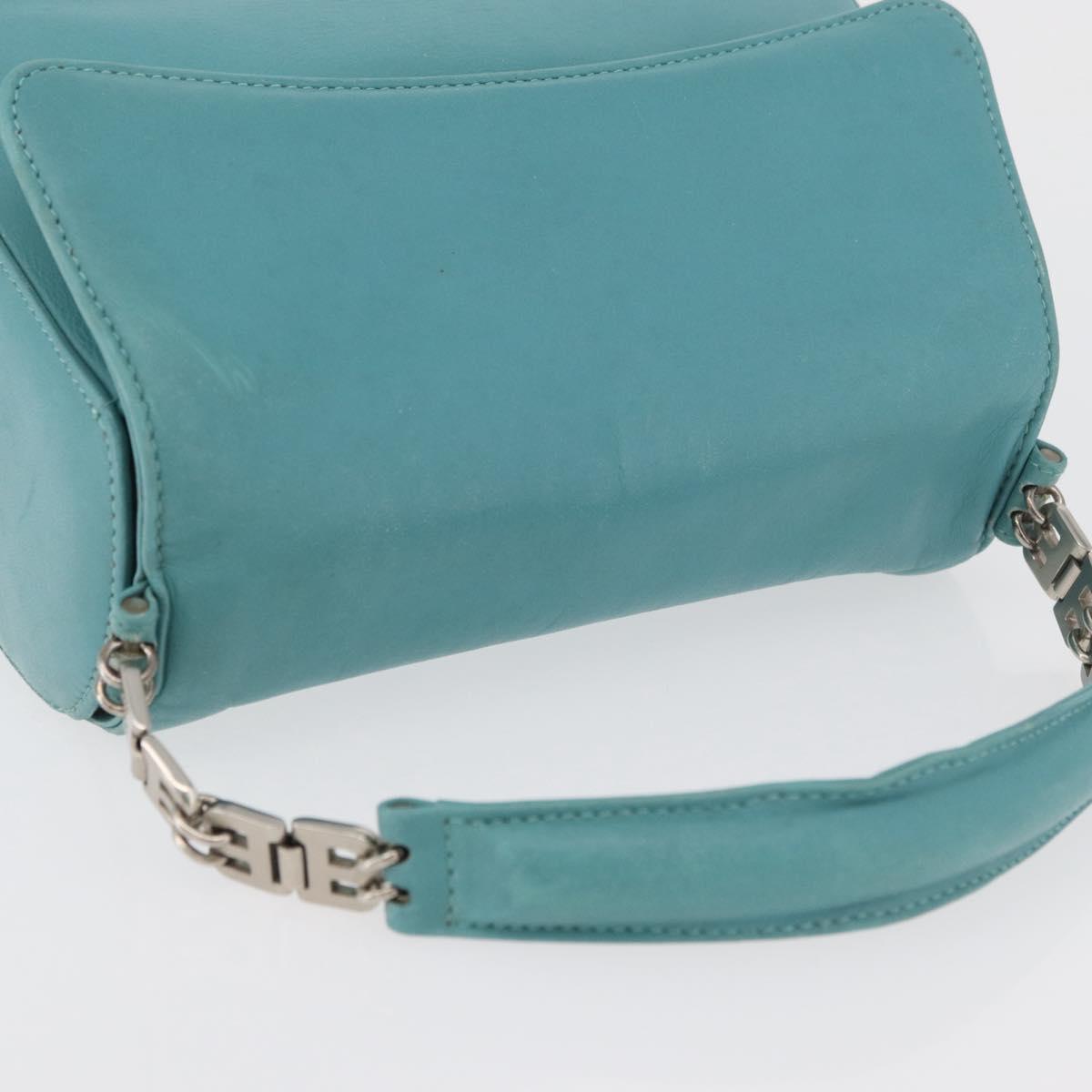 BALLY Hand Bag Leather Turquoise Blue Silver Auth BA12211A